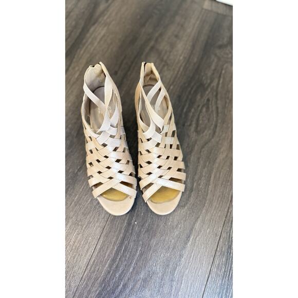 Eileen Fisher Shoes - Eileen Fisher Multi Strap Rule Wedge Sandal 6.5 Beige Matte Leather NWOB